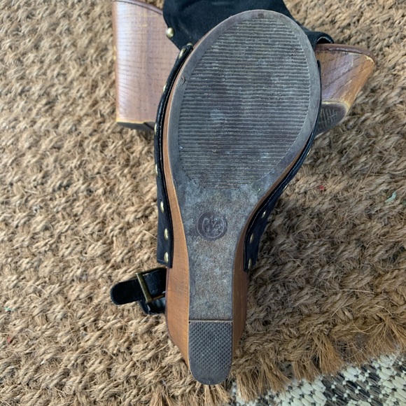 Black Open Toe Studded Suede Wedges - Picture 5 of 7